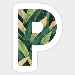 A pattern of vintage tropical leaves filling the letter p Sticker